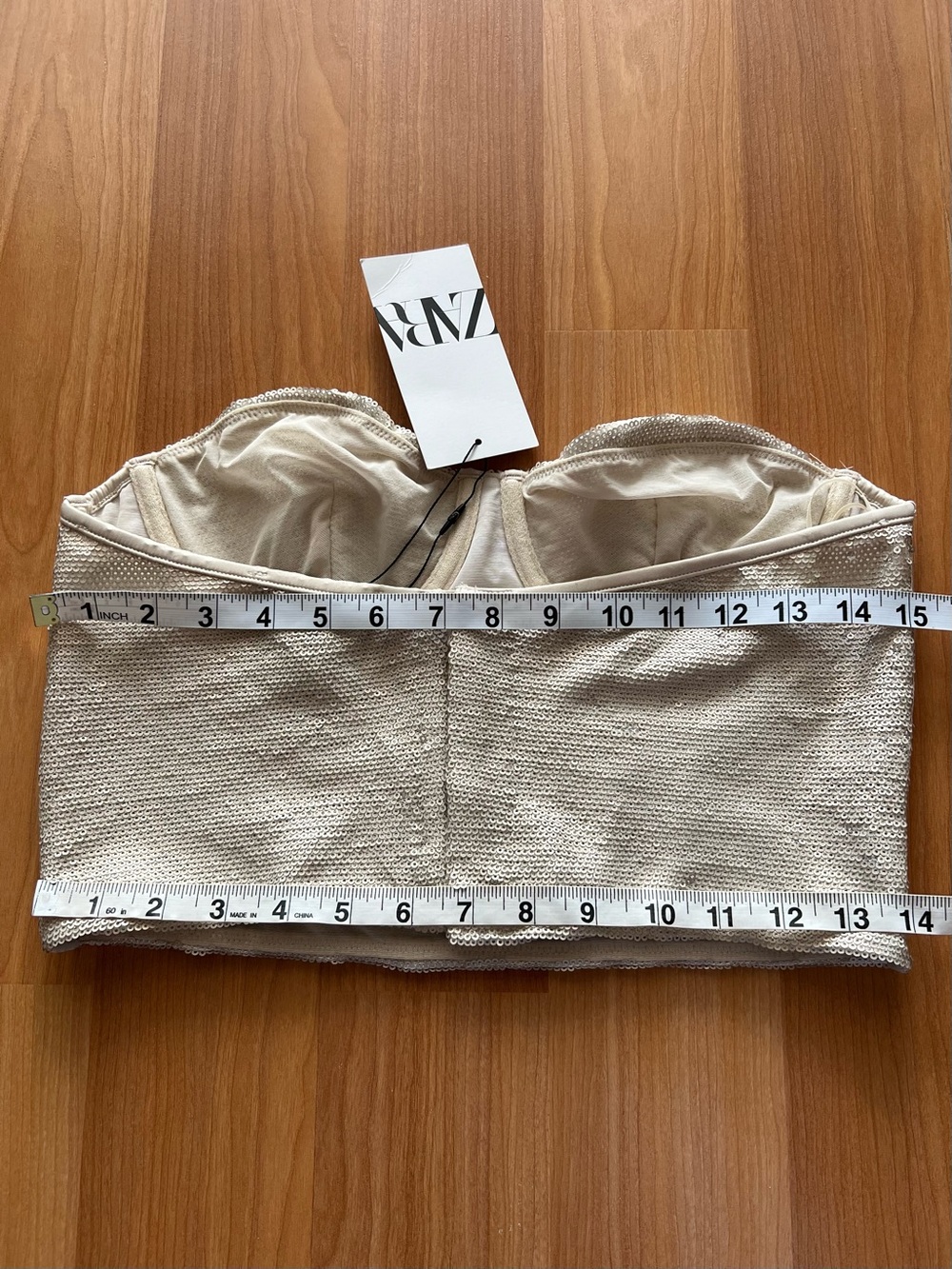 Zara Champagne Sequin Corset Bustier Crop Top Strapless L NWT - Picture 5 of 15